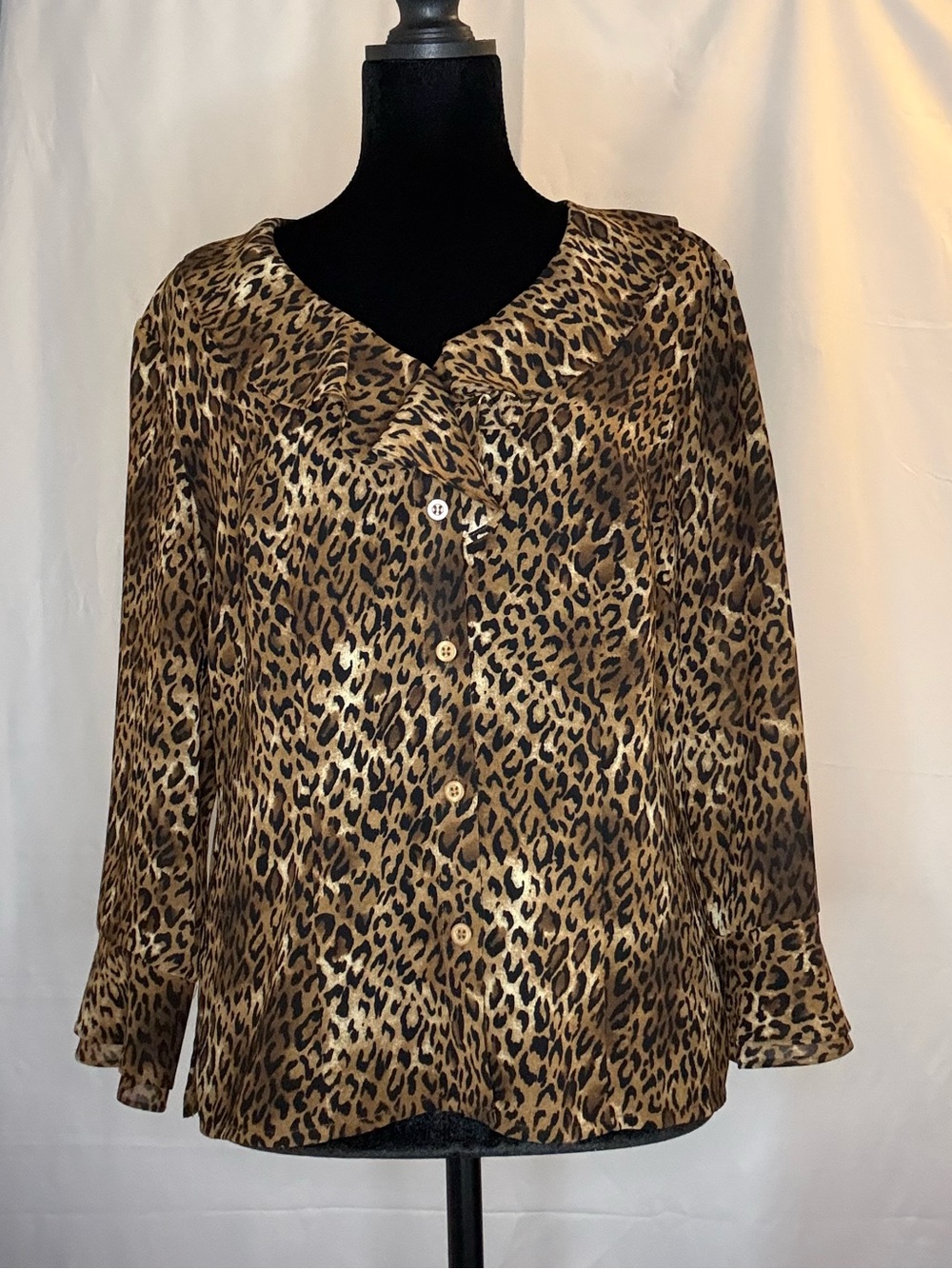 Leopard Print Button-Down Blouse - Brown/Black